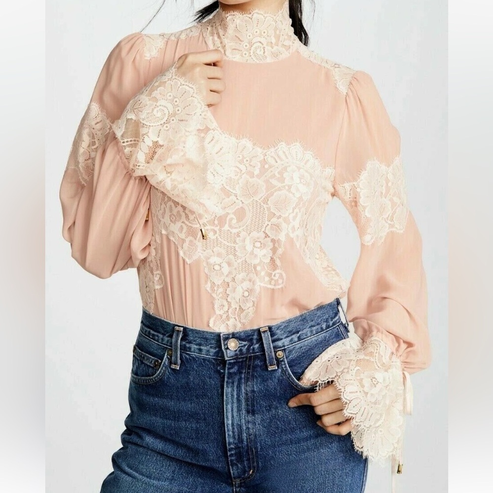 We Are HAH x Revolve Queen 4 A Day Lace Chiffon Bodysuit in Copper Rose size XS - Picture 2 of 16